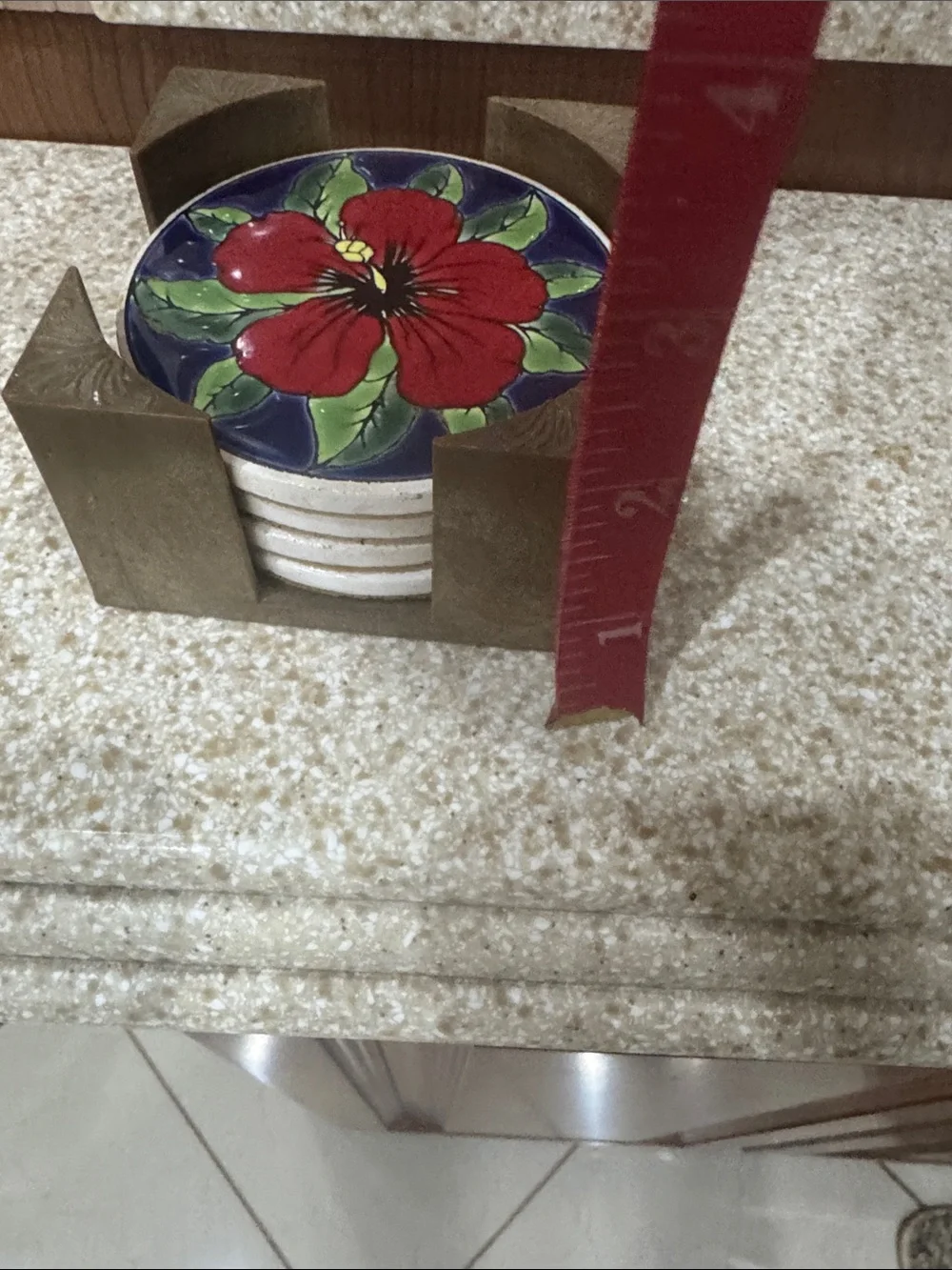 Vintage Hand-Painted Tropical Flowers Ceramic Coaster Set
